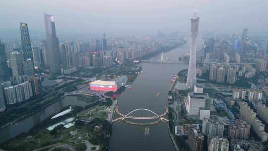 航拍广州塔地标建筑小蛮腰夜景