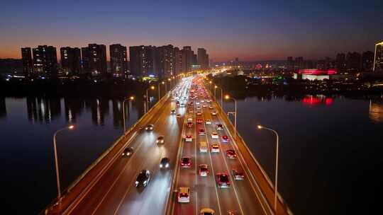 湖南长沙湘府路大桥交通车流实拍航拍视频