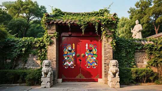 门神大门手绘传统文化过年