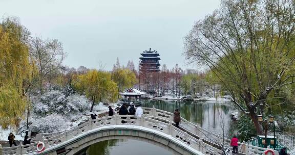 济南大明湖公园雪景航拍        荐