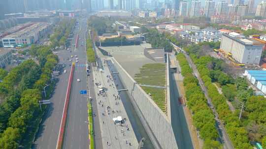 江苏省南京市建邺区城市风景航拍素材