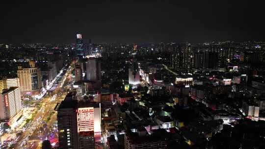 航拍广东东莞城市夜景航拍