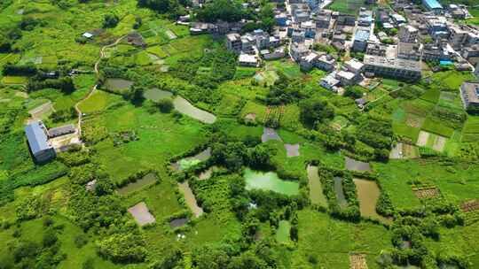 航拍广西山区农村 乡村 房屋 农田