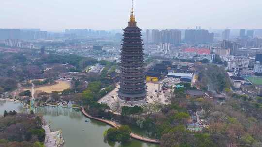 江苏常州天宁禅寺古塔红梅公园航拍天宁区城