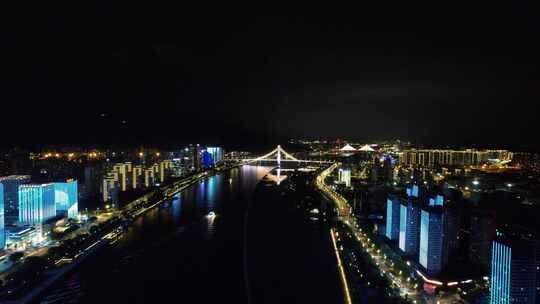 福建福州闽江两岸夜景灯光航拍