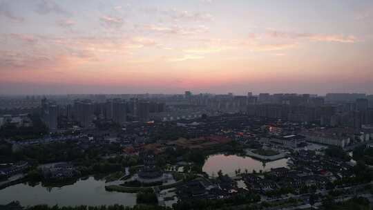 江苏宿迁城市日落晚霞夕阳西下航拍