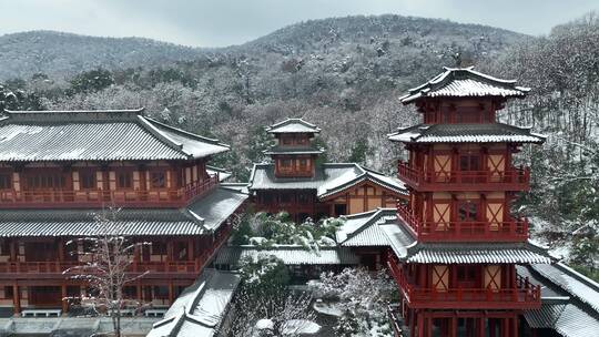 湖北襄阳习家池雪后航拍