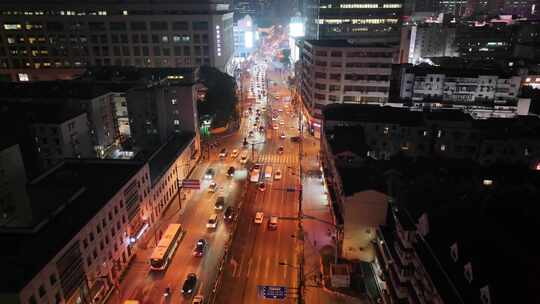 上海夜景航拍外滩南京东路黄浦区城市夜晚风