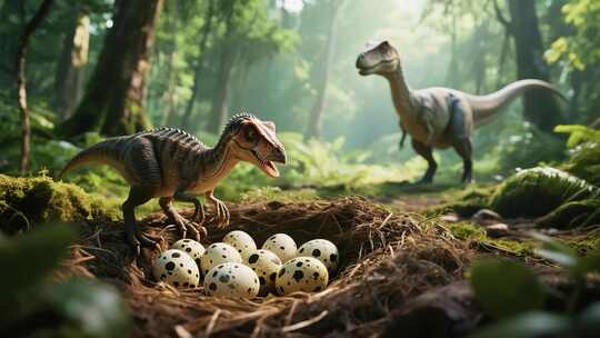 多维度的恐龙主题场景插画