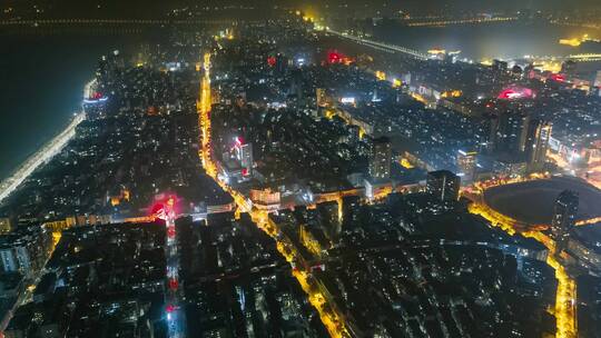 航拍大范围延时航拍鄂州夜景