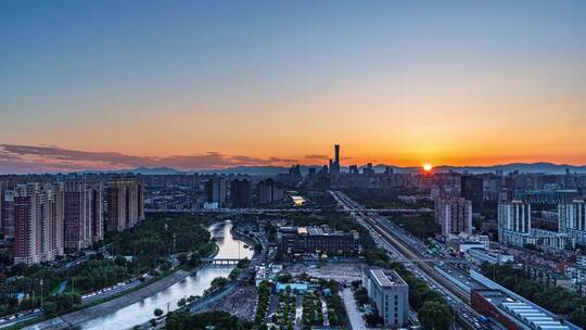 北京cbd建筑群中央区晚霞日转夜延时宣传片