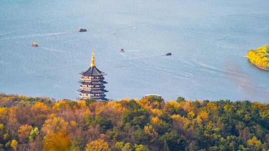 杭州西湖雷峰塔秋天风景延时