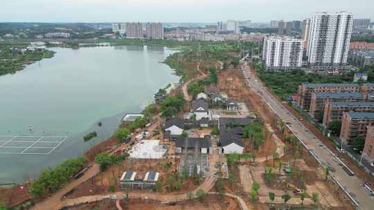 航拍衡阳酃湖公园公园建设