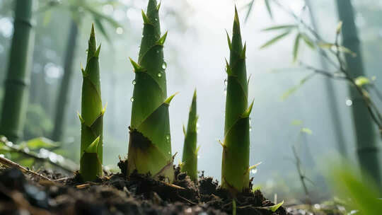 竹林中破土而出的鲜嫩竹笋