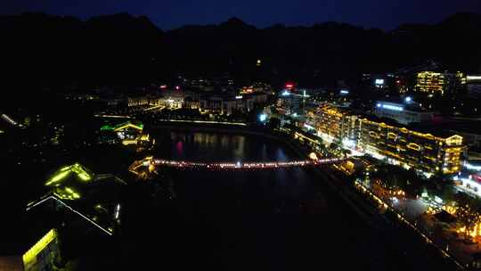 贵州遵义茅台酒镇城市赤水河滨夜景风光航拍