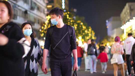 浙江省杭州市武林夜市商圈夜晚夜景逛街购物