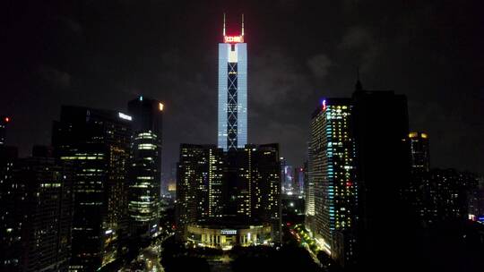 广州天河珠江新城航拍写字楼中信广场夜景