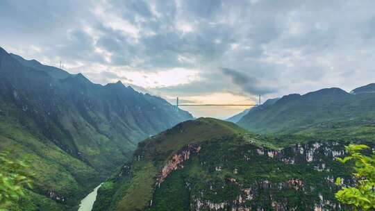 贵州花江峡谷大桥日出延时