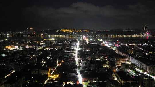 广东潮州城市大景夜景航拍