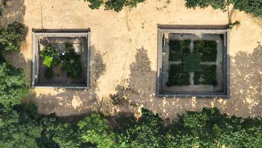 航拍河南三门峡陕州地坑四合院