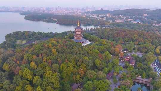 唯美杭州西湖雷峰塔景区大自然风光航拍杭州