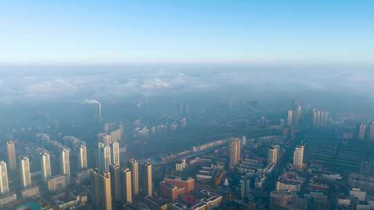 平流雾云海横流沈阳城市建筑风光风景航拍