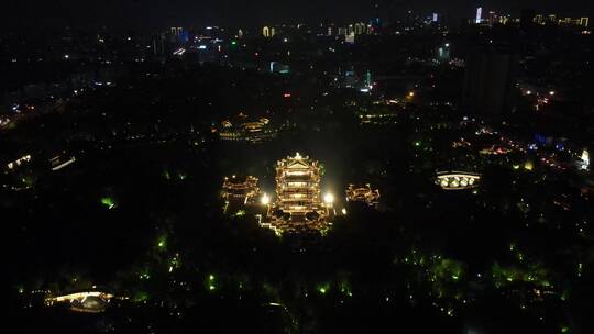 大名湖景区超然楼夜景航拍