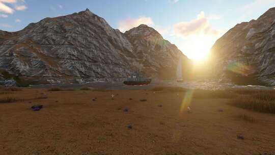 岩石山脉和日落