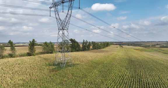 农田里的高压电线电力塔