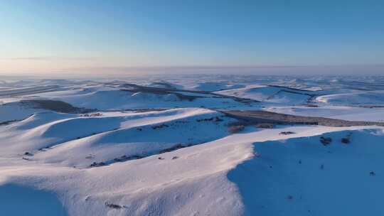 航拍内蒙古雪域雪原暮色视频素材模板下载