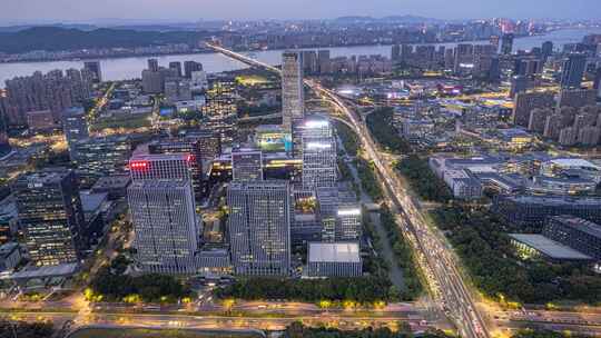 杭州滨江区夜景车流道路延时