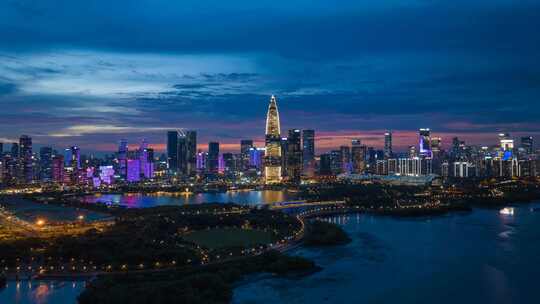 粤港澳大湾区深圳人才公园航拍夜景延时