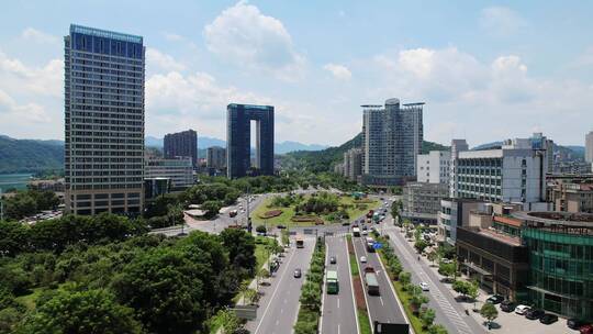 杭州建德城区大型转盘道路航拍