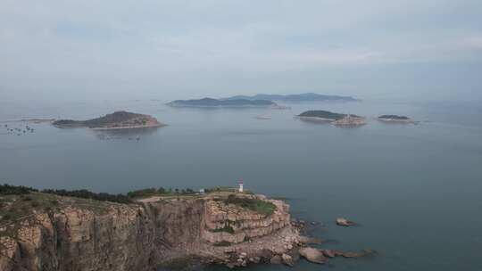 大海海洋岛屿自然风光山东烟台长岛航拍