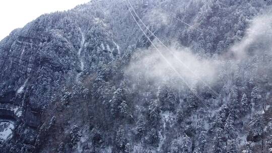 航拍佛教名山四川峨眉山，云海缭绕树林白雪