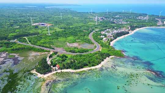 航拍海南环岛公路海洋森林海岸与海岸线航拍