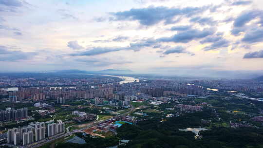 广东清远市地标建筑航拍延时