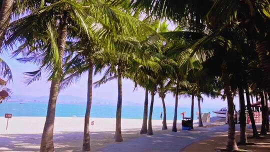 海南三亚椰林蓝天沙滩玻璃海升格广角度假