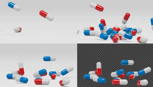 胶囊落下/红蓝药丸/4k带通道高清在线视频素材下载