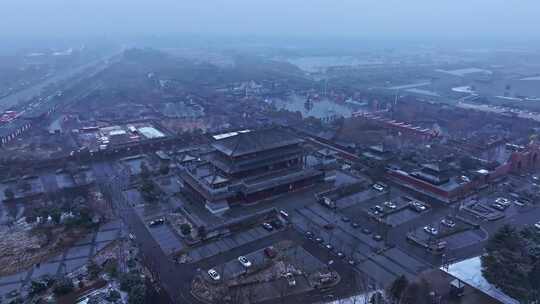 河南商丘火神台景区雪天航拍