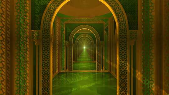 绿色和金色阿拉伯风格走廊循环