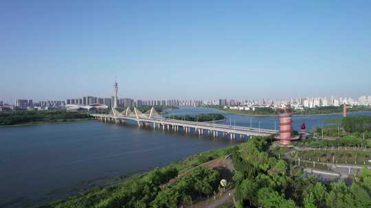 六安淠河赤壁大桥月亮岛城市航拍合集