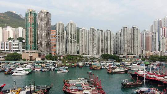 航拍沿海城市港口视频素材模板下载