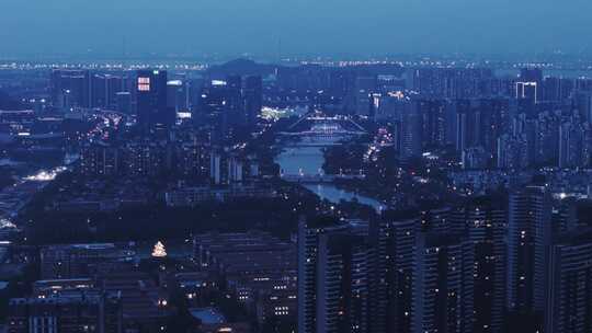 广州南沙市区夜景航拍