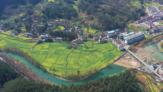 汉中勉县龙湾景区油菜花航拍大气风光