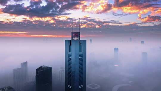 广州史诗级绝美平流雾日出航拍高清视频视频素材模板下载
