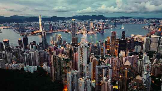 香港维多利亚港夜景航拍