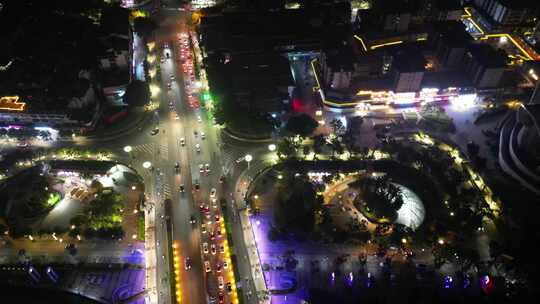 广西桂林城市夜景灯光交通航拍