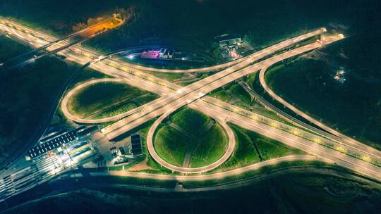 义乌宗泽路互通城市交通夜景车流航拍延时