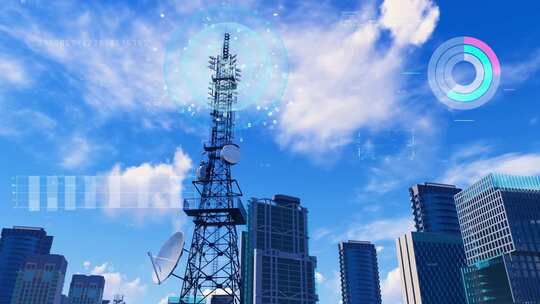 5G智慧科技城市互联网信号塔视频素材模板下载